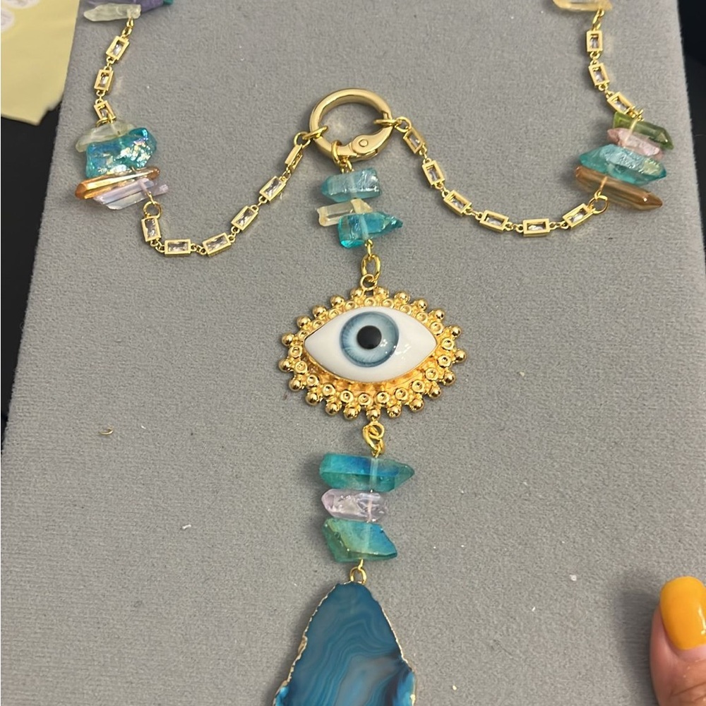Handmade Gold Evil Eye Necklace with Blue Accents